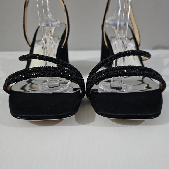 NEW Badgley Mischka Freedom Sandal Heel Black Crystal Embellished Size 10