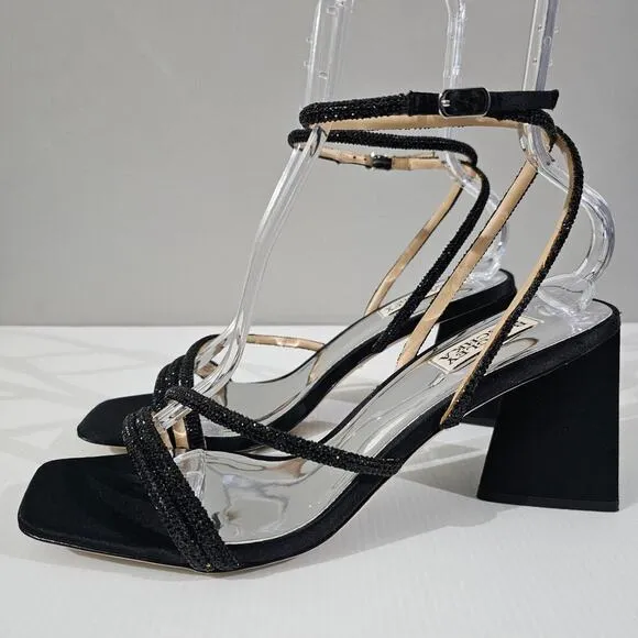 NEW Badgley Mischka Freedom Sandal Heel Black Crystal Embellished Size 10