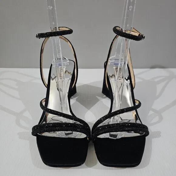 NEW Badgley Mischka Freedom Sandal Heel Black Crystal Embellished Size 10