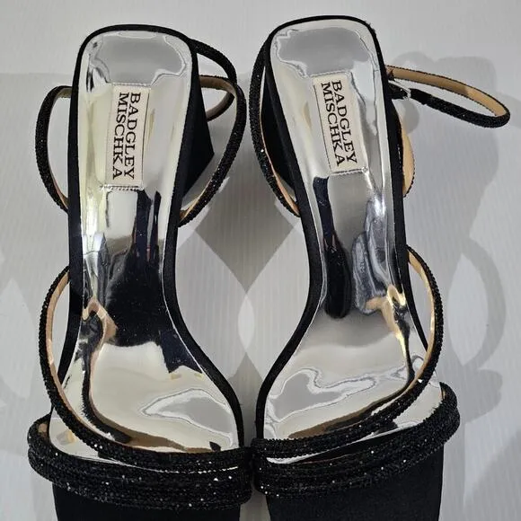 NEW Badgley Mischka Freedom Sandal Heel Black Crystal Embellished Size 10