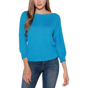 New Belldini Black Label Quarter Sleeve Boat Neck Sweater Silk Blend Teal Blue L