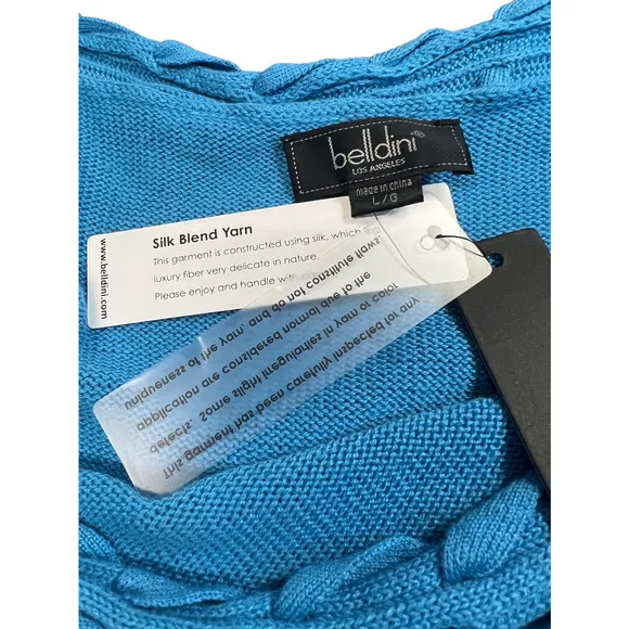 New Belldini Black Label Quarter Sleeve Boat Neck Sweater Silk Blend Teal Blue L