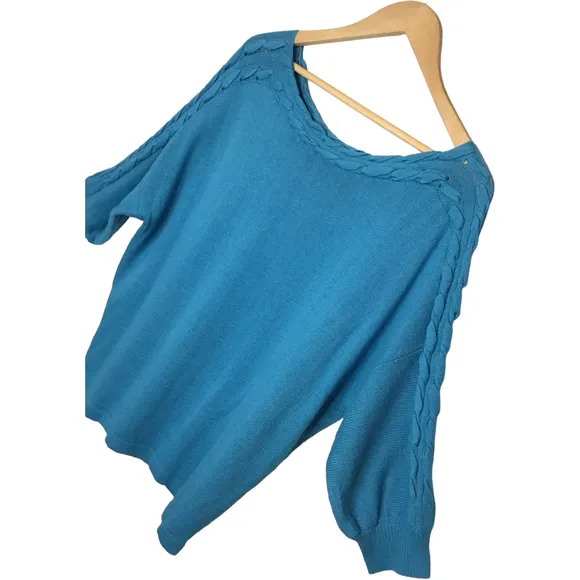New Belldini Black Label Quarter Sleeve Boat Neck Sweater Silk Blend Teal Blue L