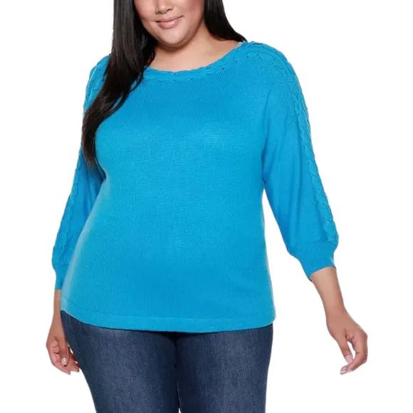 New Belldini Black Label Quarter Sleeve Boat Neck Sweater Silk Blend Teal Blue L