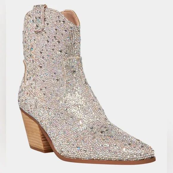 🌸NEW BETSEY JOHNSON DIVA RHINESTONE ANKLE BOOTS Sz 8.5 WITH BOX.