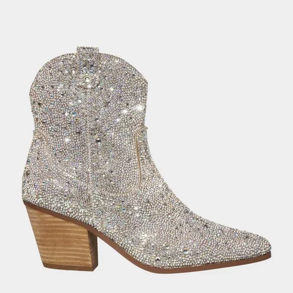 🌸NEW BETSEY JOHNSON DIVA RHINESTONE ANKLE BOOTS Sz 8.5 WITH BOX.