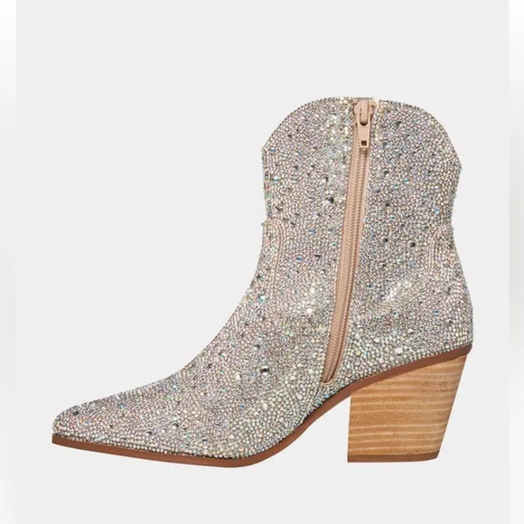 🌸NEW BETSEY JOHNSON DIVA RHINESTONE ANKLE BOOTS Sz 8.5 WITH BOX.