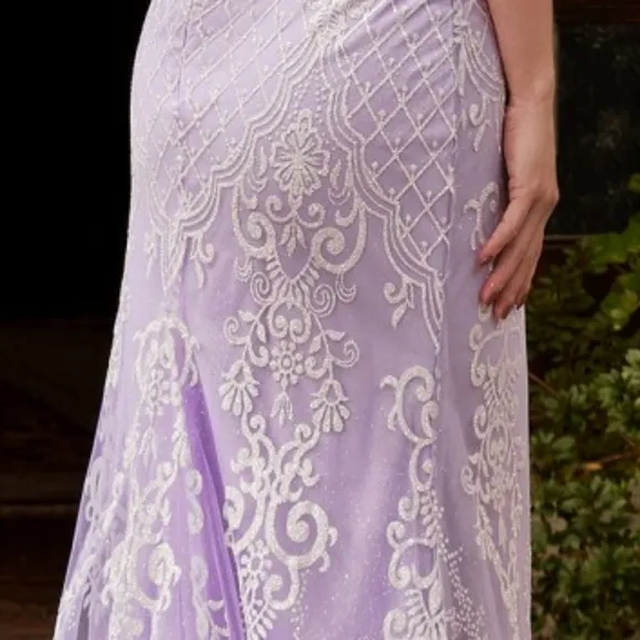 New blush pink strapless optional puff sleeve fitted lace gown