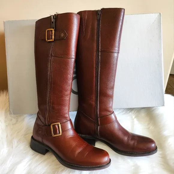 NEW Boots Genuine Leather Knee High Motorcycle Buckles Biker Riding Horse