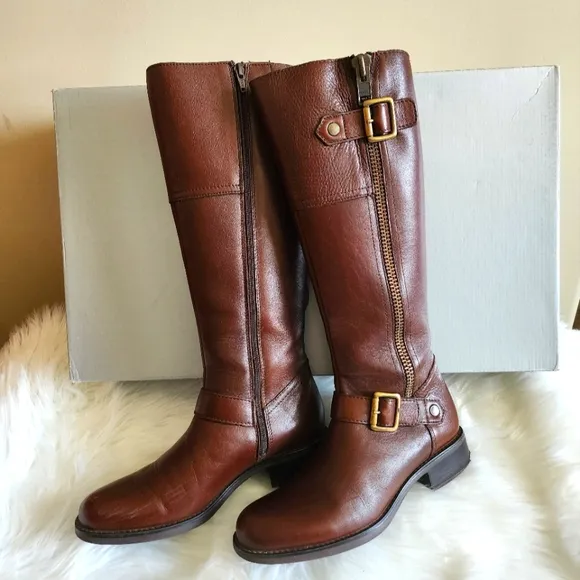 NEW Boots Genuine Leather Knee High Motorcycle Buckles Biker Riding Horse