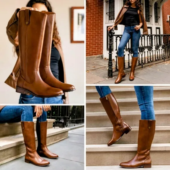 NEW Boots Genuine Leather Knee High Motorcycle Buckles Biker Riding Horse