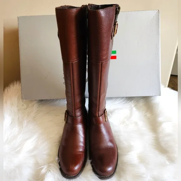 NEW Boots Genuine Leather Knee High Motorcycle Buckles Biker Riding Horse