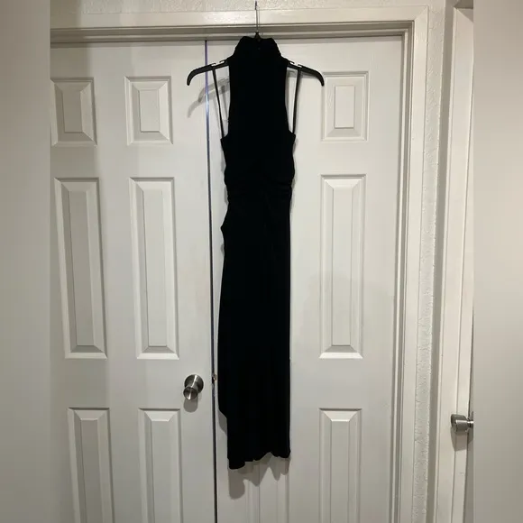 NEW CINQ A SEPT BLACK RORI HALTER FLOUNCE DRESS