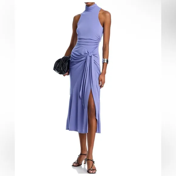 NEW CINQ A SEPT BLACK RORI HALTER FLOUNCE DRESS