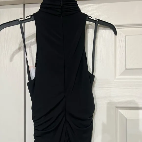 NEW CINQ A SEPT BLACK RORI HALTER FLOUNCE DRESS