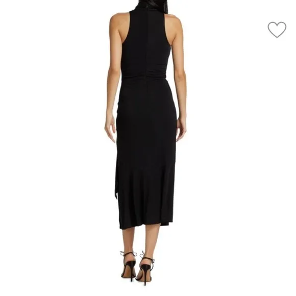 NEW CINQ A SEPT BLACK RORI HALTER FLOUNCE DRESS