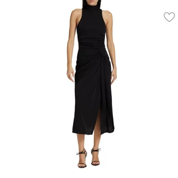 NEW CINQ A SEPT BLACK RORI HALTER FLOUNCE DRESS