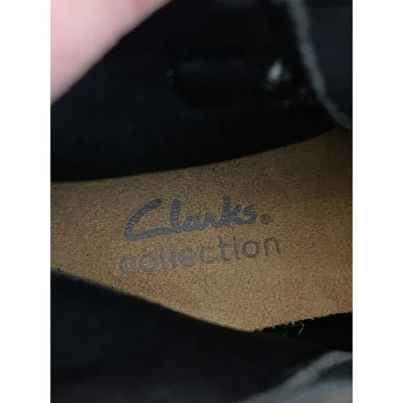 NEW Clarks Womens Black Leather Ankle Boots With Side Zipper &amp; Buckle Detail