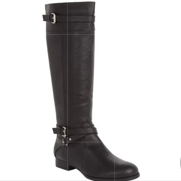New Comfortview Janis Black Leather Knee-High Boots with Buckle Detail Size 10.5