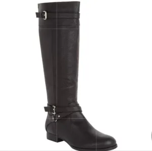 New Comfortview Janis Black Leather Knee-High Boots with Buckle Detail Size 10.5