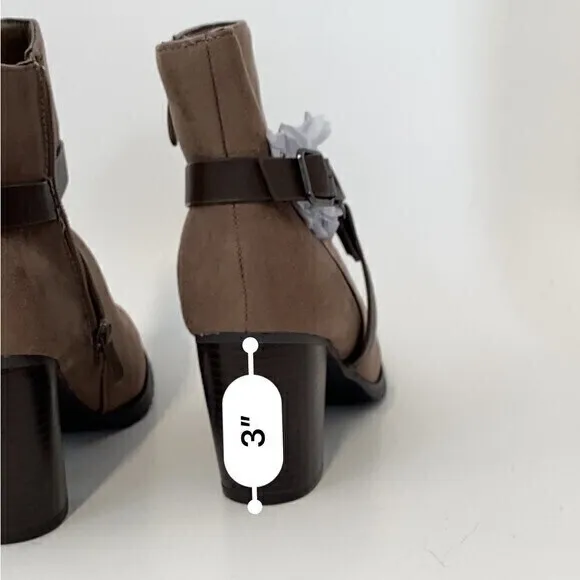 New, DREAM PAIRS Women's Ankle Booties Side Zipper, Stacked Heel, Khaki Size 11*