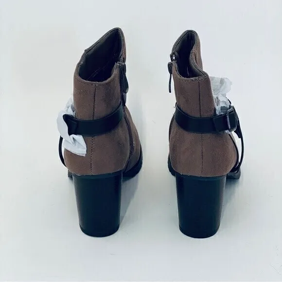 New, DREAM PAIRS Women's Ankle Booties Side Zipper, Stacked Heel, Khaki Size 11*