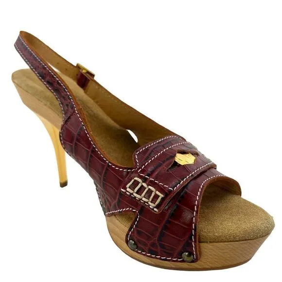 New DSQUARED2 US 6 Women Shoes Brown Leather Open Toe Platform High Heel Sandals