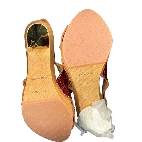 New DSQUARED2 US 6 Women Shoes Brown Leather Open Toe Platform High Heel Sandals