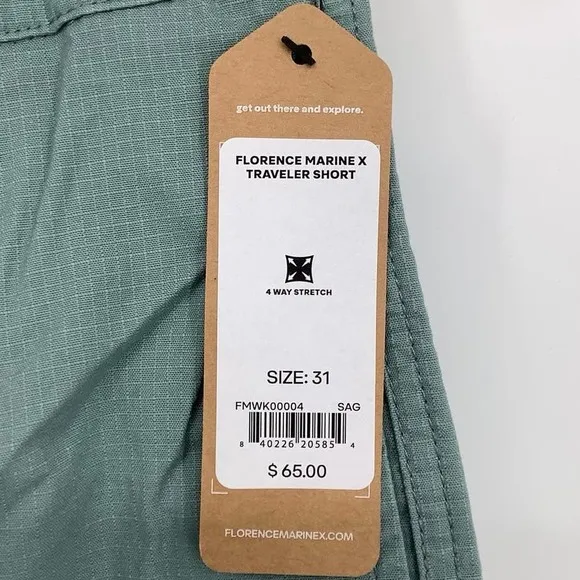 NEW! Florence Marine X Size 31 Traveler Short Sage Green Swim $65 msrp A17-1