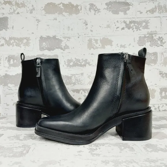 New Franco Sarto Dalden Black Leather Ankle Boots F1006