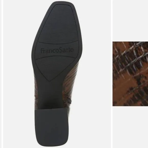 New FRANCO SARTO Nico Faux Leather Snake skin ankle bootie brown &amp; black boots 6