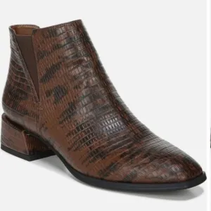New FRANCO SARTO Nico Faux Leather Snake skin ankle bootie brown &amp; black boots 6