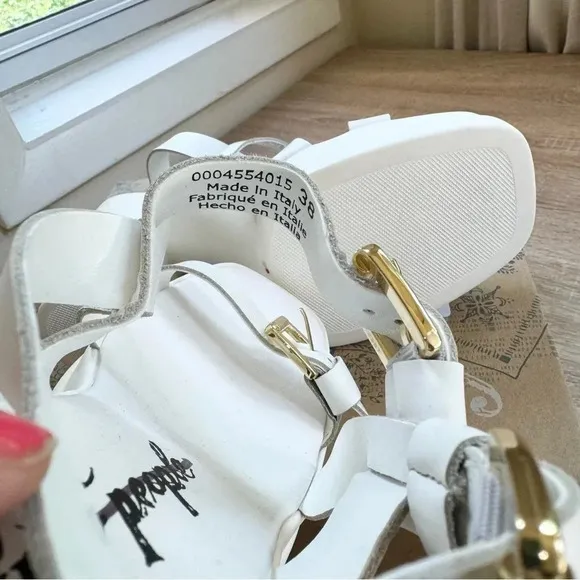 New Free People Pamela Double Stack Platform Heel Sandal Buckle White Gold