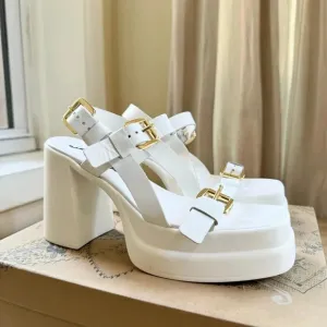 New Free People Pamela Double Stack Platform Heel Sandal Buckle White Gold