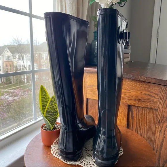 NEW Hunter Refined Original Tall Wellington Black Gloss Rain Waterproof Boots 7