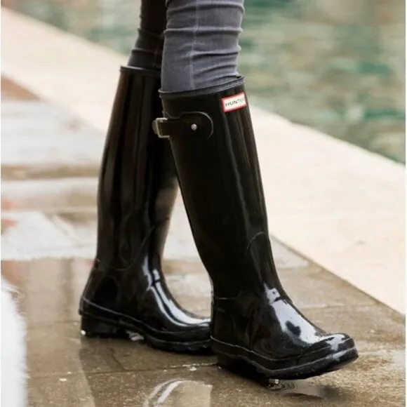 NEW Hunter Refined Original Tall Wellington Black Gloss Rain Waterproof