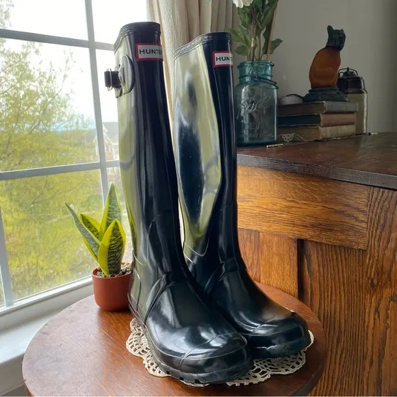 NEW Hunter Refined Original Tall Wellington Black Gloss Rain Waterproof