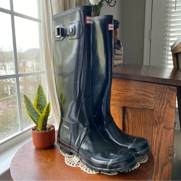 NEW Hunter Refined Original Tall Wellington Black Gloss Rain Waterproof