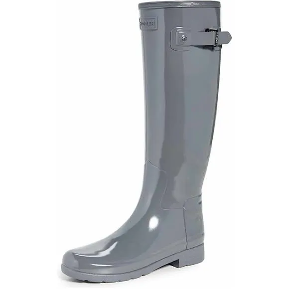 NEW HUNTER women's refined tall gloss boots in stratus grey