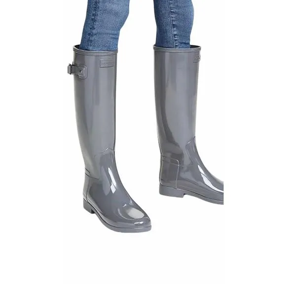 NEW HUNTER women's refined tall gloss boots in stratus grey