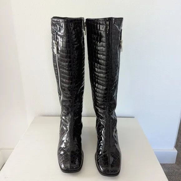 New in Box Aquatalia by Marvin K Crocodile Animal Print Black Rain Boots, 6.5