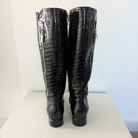 New in Box Aquatalia by Marvin K Crocodile Animal Print Black Rain Boots, 6.5