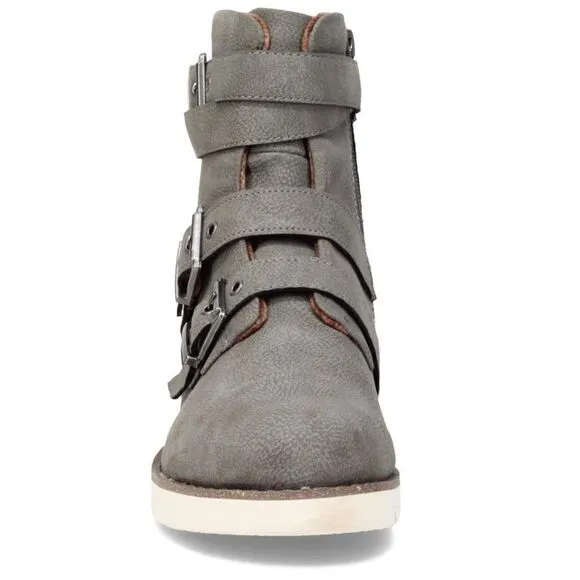 New in Box B.O.C  Sz 9 Kiley Grey Suede Sporty Buckle Strap Moto Boot Bottie