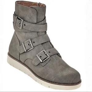 New in Box B.O.C  Sz 9 Kiley Grey Suede Sporty Buckle Strap Moto Boot Bottie