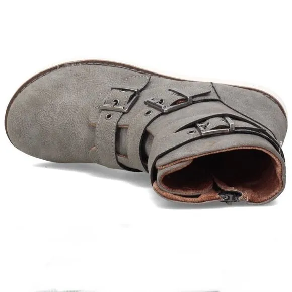 New in Box B.O.C  Sz 9 Kiley Grey Suede Sporty Buckle Strap Moto Boot Bottie