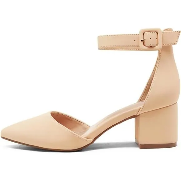 New In Box Womens Pointed Toe Low Chunky Heels Pump Shoes