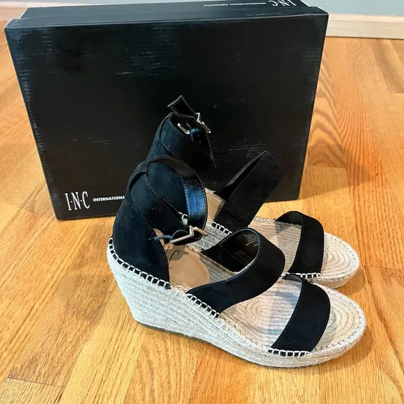 New INC Catiana Black Espadrille Wedge Sandals size 8M