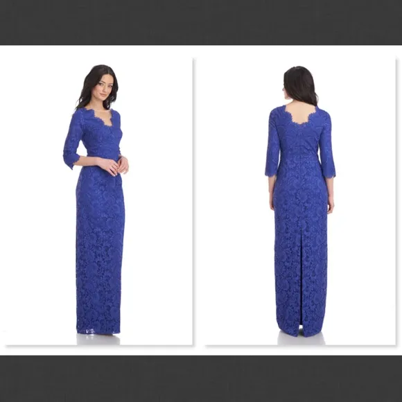 NEW Js collections MARINE BLUE SIMONE V-NECK COLUMN GOWN Size 4