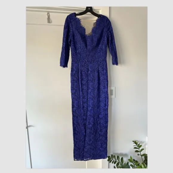 NEW Js collections MARINE BLUE SIMONE V-NECK COLUMN GOWN Size 4