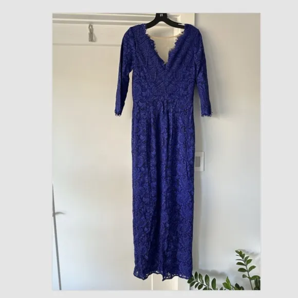 NEW Js collections MARINE BLUE SIMONE V-NECK COLUMN GOWN Size 4
